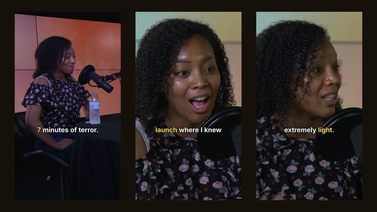 Three vertical clips cut from the same podcast episode, side by side
